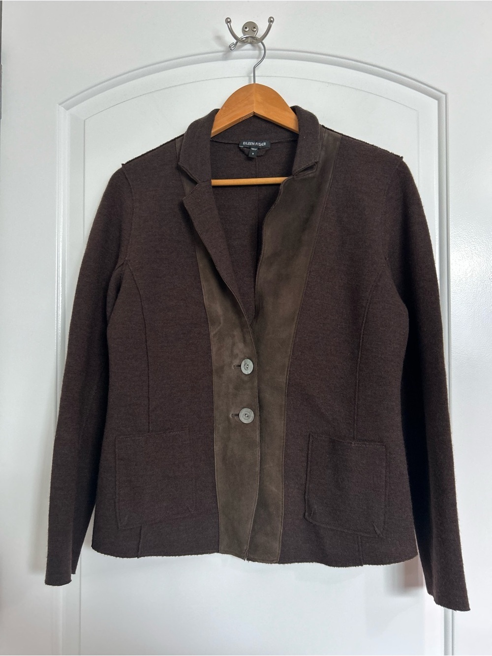 Eileen Fisher Wool Blend Jacket Lamb Trim Size S Chic Preppy Cottagecore Boho